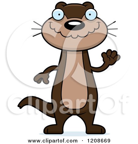 Cartoon of a Waving Skinny Otter - Royalty Free Vector Clipart by Cory Thoman