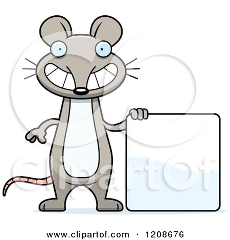 Cartoon of a Happy Skinny Mouse by a Sign - Royalty Free Vector Clipart by Cory Thoman