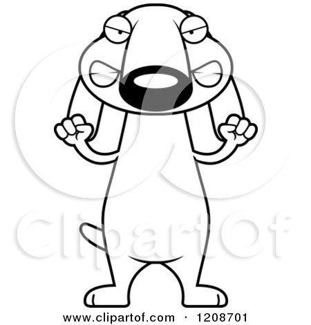 Cartoon of a Black and White Mad Skinny Dachshund Dog - Royalty Free Vector Clipart by Cory Thoman