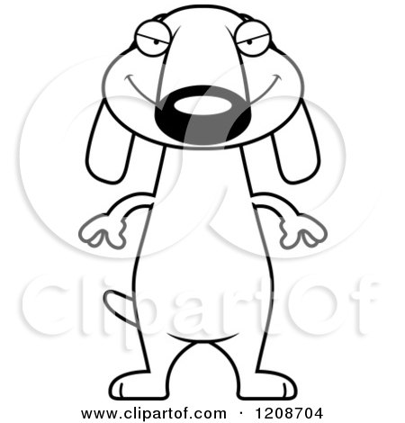 Cartoon of a Black and White Sly Skinny Dachshund Dog - Royalty Free Vector Clipart by Cory Thoman