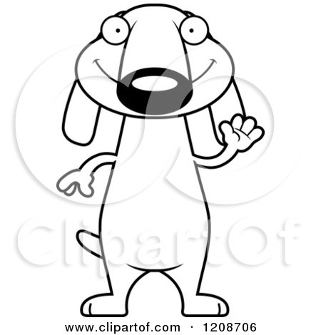 Cartoon of a Black and White Waving Skinny Dachshund Dog - Royalty Free Vector Clipart by Cory Thoman