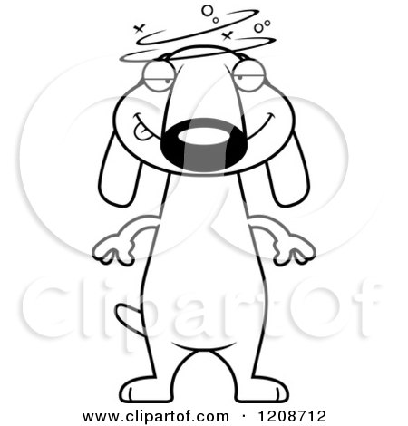 Cartoon of a Black and White Drunk Skinny Dachshund Dog - Royalty Free Vector Clipart by Cory Thoman