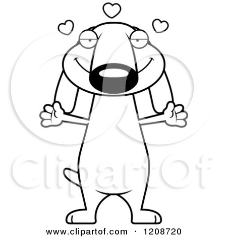 Cartoon of a Black and White Loving Skinny Dachshund Dog - Royalty Free Vector Clipart by Cory Thoman
