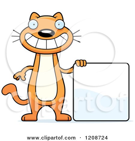 Cartoon of a Skinny Ginger Cat by a Sign - Royalty Free Vector Clipart by Cory Thoman