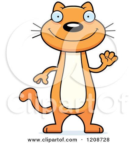 Cartoon of a Waving Skinny Ginger Cat - Royalty Free Vector Clipart by Cory Thoman