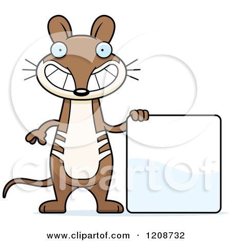 Cartoon of a Happy Skinny Bandicoot with a Sign - Royalty Free Vector Clipart by Cory Thoman