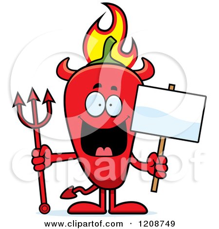 Cartoon of a Flaming Red Chili Pepper Devil Mascot - Royalty Free Vector Clipart by Cory Thoman