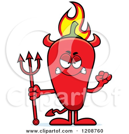 Cartoon of a Mad Flaming Red Chili Pepper Devil Mascot - Royalty Free Vector Clipart by Cory Thoman