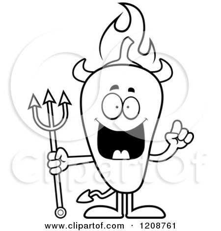 Cartoon of a Black and White Smart Flaming Chili Pepper Devil Mascot - Royalty Free Vector Clipart by Cory Thoman