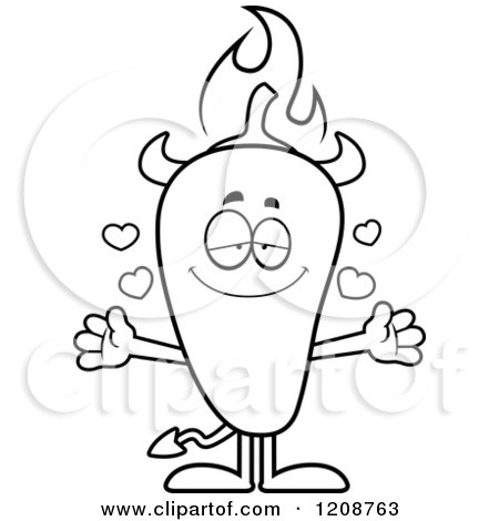 Cartoon of a Black and White Loving Flaming Chili Pepper Devil Mascot - Royalty Free Vector Clipart by Cory Thoman