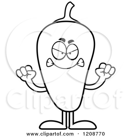 Cartoon of a Black and White Mad Chili Pepper Mascot - Royalty Free Vector Clipart by Cory Thoman