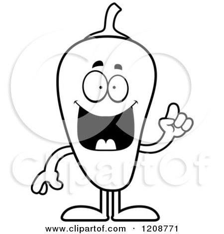 Cartoon of a Black and White Smart Chili Pepper Mascot - Royalty Free Vector Clipart by Cory Thoman