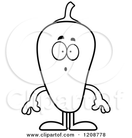Cartoon of a Black and White Surprised Chili Pepper Mascot - Royalty Free Vector Clipart by Cory Thoman