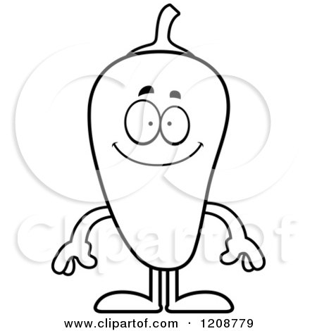 Cartoon of a Black and White Happy Chili Pepper Mascot - Royalty Free Vector Clipart by Cory Thoman
