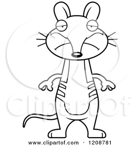 Cartoon of a Black and White Depressed Skinny Bandicoot - Royalty Free Vector Clipart by Cory Thoman