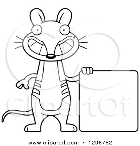Cartoon of a Black and White Happy Skinny Bandicoot with a Sign - Royalty Free Vector Clipart by Cory Thoman