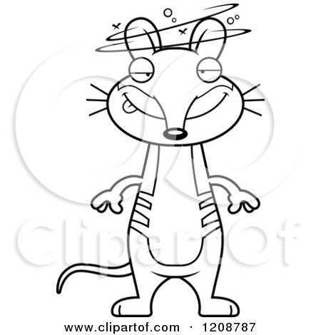 Cartoon of a Black and White Drunk Skinny Bandicoot - Royalty Free Vector Clipart by Cory Thoman
