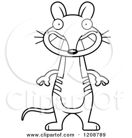 Cartoon of a Black and White Grinning Skinny Bandicoot - Royalty Free Vector Clipart by Cory Thoman