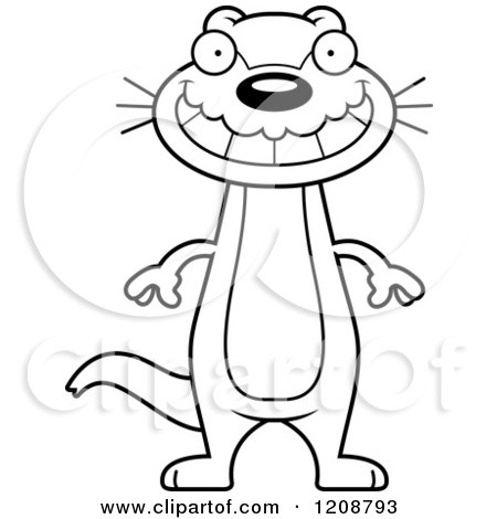 Cartoon of a Black and White Happy Grinning Skinny Otter - Royalty Free Vector Clipart by Cory Thoman