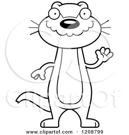 Cartoon of a Black and White Waving Skinny Otter - Royalty Free Vector Clipart by Cory Thoman