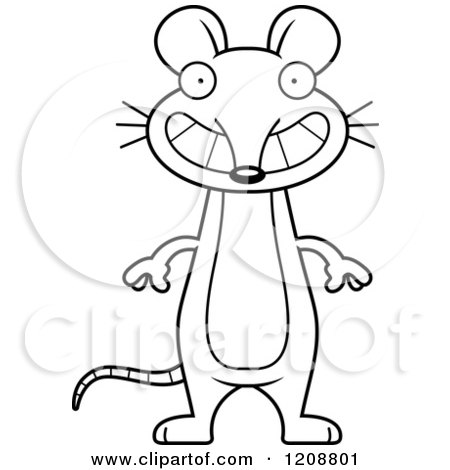 Cartoon of a Black and White Happy Grinning Skinny Mouse - Royalty Free Vector Clipart by Cory Thoman
