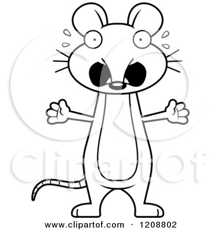 Cartoon of a Black and White Scared Skinny Mouse - Royalty Free Vector Clipart by Cory Thoman