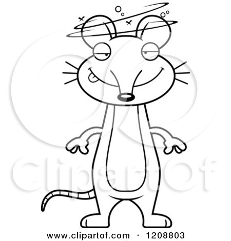 Cartoon of a Black and White Drunk Skinny Mouse - Royalty Free Vector Clipart by Cory Thoman