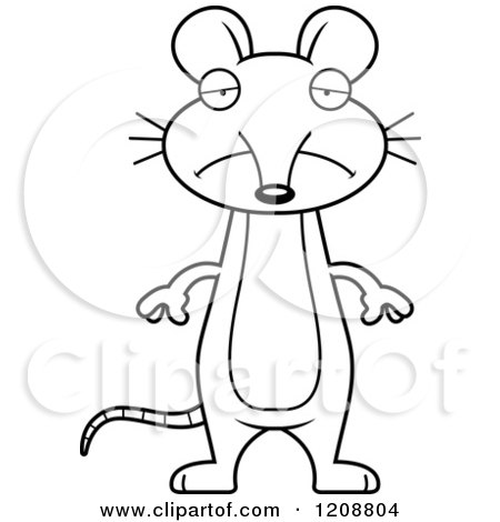 Cartoon of a Black and White Depressed Skinny Mouse - Royalty Free Vector Clipart by Cory Thoman