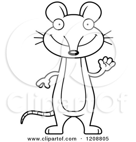 Cartoon of a Black and White Waving Skinny Mouse - Royalty Free Vector Clipart by Cory Thoman