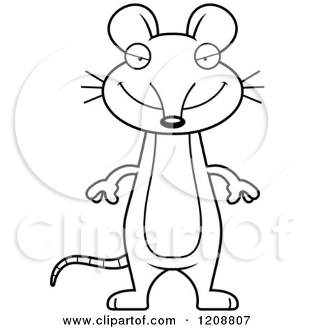 Cartoon of a Black and White Sly Skinny Mouse - Royalty Free Vector Clipart by Cory Thoman