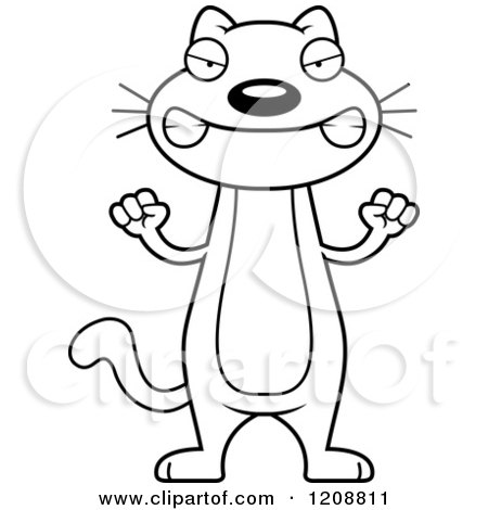 Cartoon of a Black And White Mad Skinny Cat - Royalty Free Vector Clipart by Cory Thoman