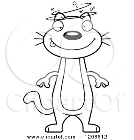 Cartoon of a Black And White Drunk Skinny Cat - Royalty Free Vector Clipart by Cory Thoman