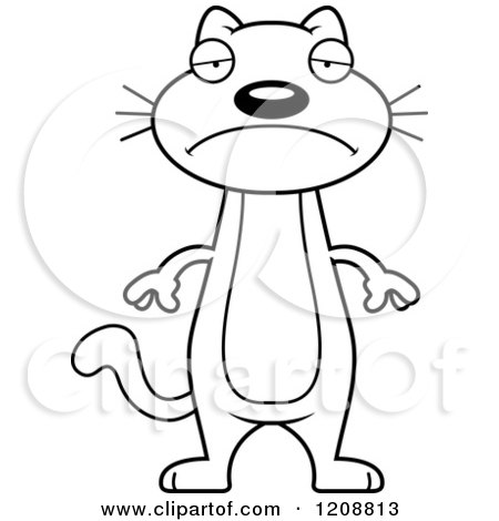 Cartoon of a Black And White Depressed Skinny Cat - Royalty Free Vector Clipart by Cory Thoman