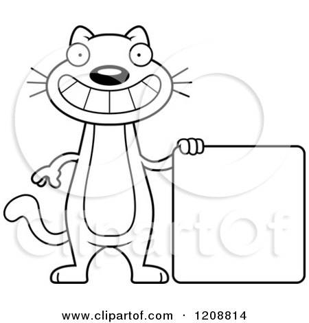 Cartoon of a Black And White Skinny Cat by a Sign - Royalty Free Vector Clipart by Cory Thoman
