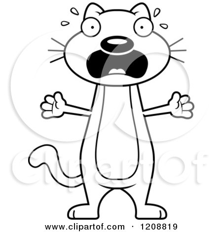 Cartoon of a Black And White Scared Skinny Cat - Royalty Free Vector Clipart by Cory Thoman