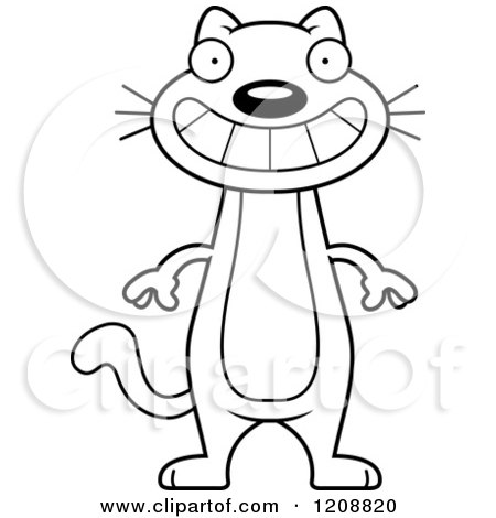 Cartoon of a Black And White Grinning Skinny Cat - Royalty Free Vector Clipart by Cory Thoman