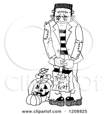 Cartoon of a Black and White Halloween Trick or Treater Frankenstein - Royalty Free Clipart by LoopyLand
