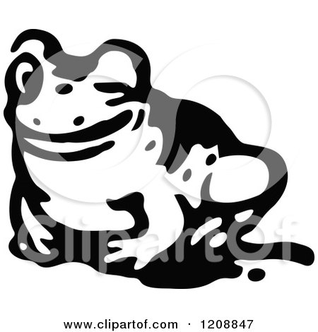 Clipart of a Vintage Black and White Winking Frog - Royalty Free Vector Illustration by Prawny Vintage