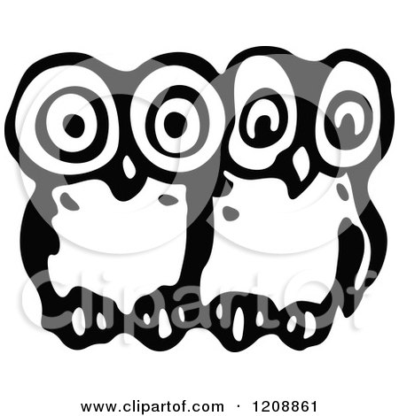 Clipart of Vintage Black and White Two Owls - Royalty Free Vector Illustration by Prawny Vintage