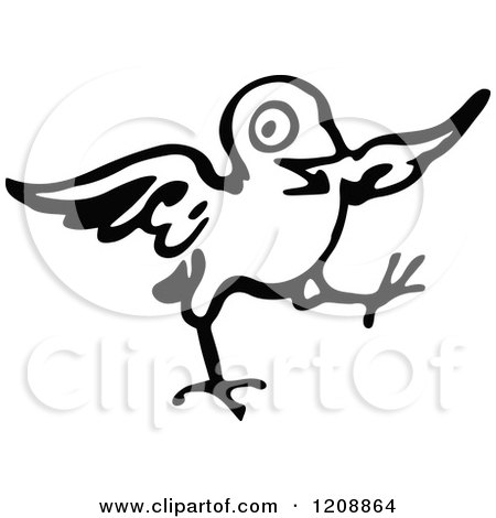 Clipart of a Vintage Black and White Little Bird - Royalty Free Vector Illustration by Prawny Vintage