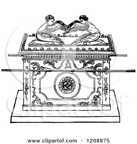 Clipart of a Vintage Black and White Jewish Biblical Ark of the Covenant - Royalty Free Vector Illustration by Prawny Vintage
