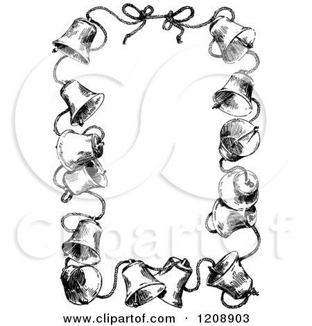 Clipart of a Vintage Black and White Border of Bells and Ropes - Royalty Free Vector Illustration by Prawny Vintage