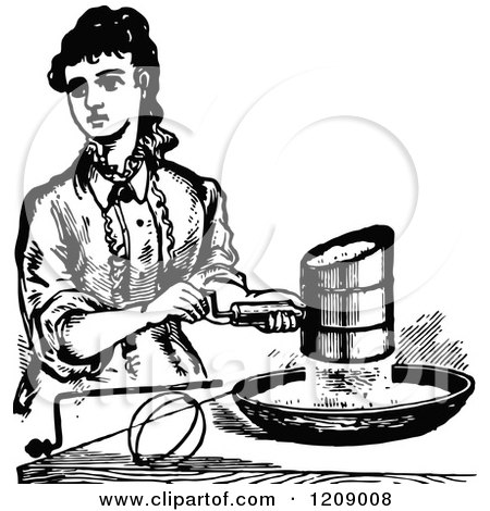 Clipart of a Vintage Black and White Lady Sifting Flour - Royalty Free Vector Illustration by Prawny Vintage