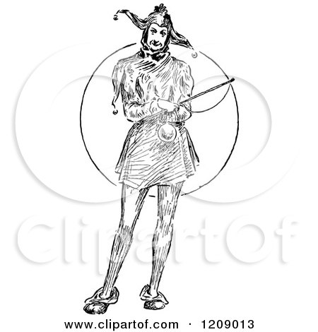 Clipart of a Vintage Black and White Jester - Royalty Free Vector Illustration by Prawny Vintage