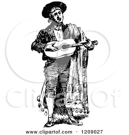 Clipart of a Vintage Black and White Spanish Singer - Royalty Free Vector Illustration by Prawny Vintage