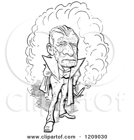 Clipart of a Vintage Black and White Cigar Man - Royalty Free Vector Illustration by Prawny Vintage