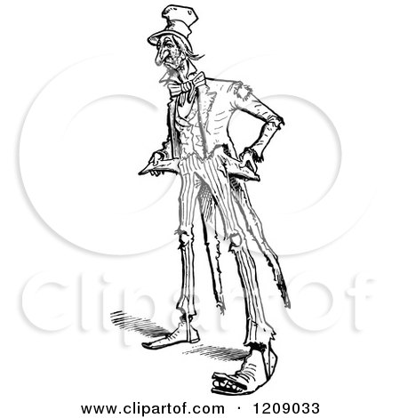 Clipart of a Vintage Black and White Poor Uncle Sam - Royalty Free Vector Illustration by Prawny Vintage