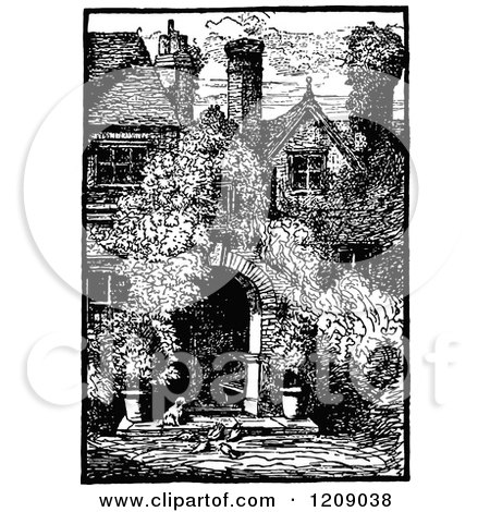Clipart of a Vintage Black and White Old House - Royalty Free Vector Illustration by Prawny Vintage