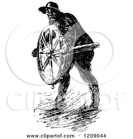 Clipart of a Vintage Black and White Man Steering a Ship in a Storm - Royalty Free Vector Illustration by Prawny Vintage