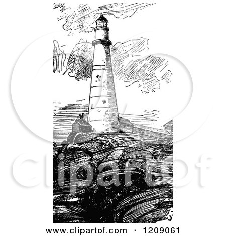 Clipart of a Vintage Black and White Boston Lighthouse - Royalty Free Vector Illustration by Prawny Vintage